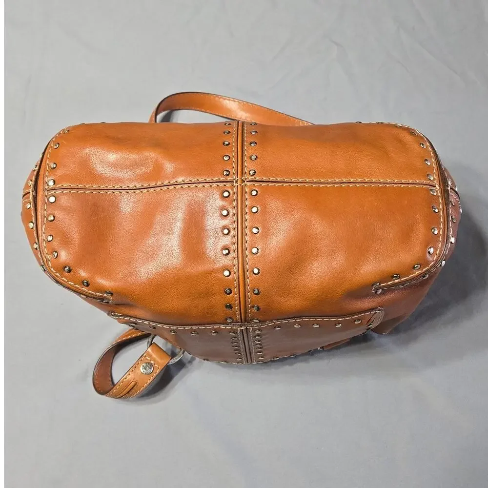 Michael Kors Vintage Astor Studded Leather Satchel Bag Cognac Tan Y2K